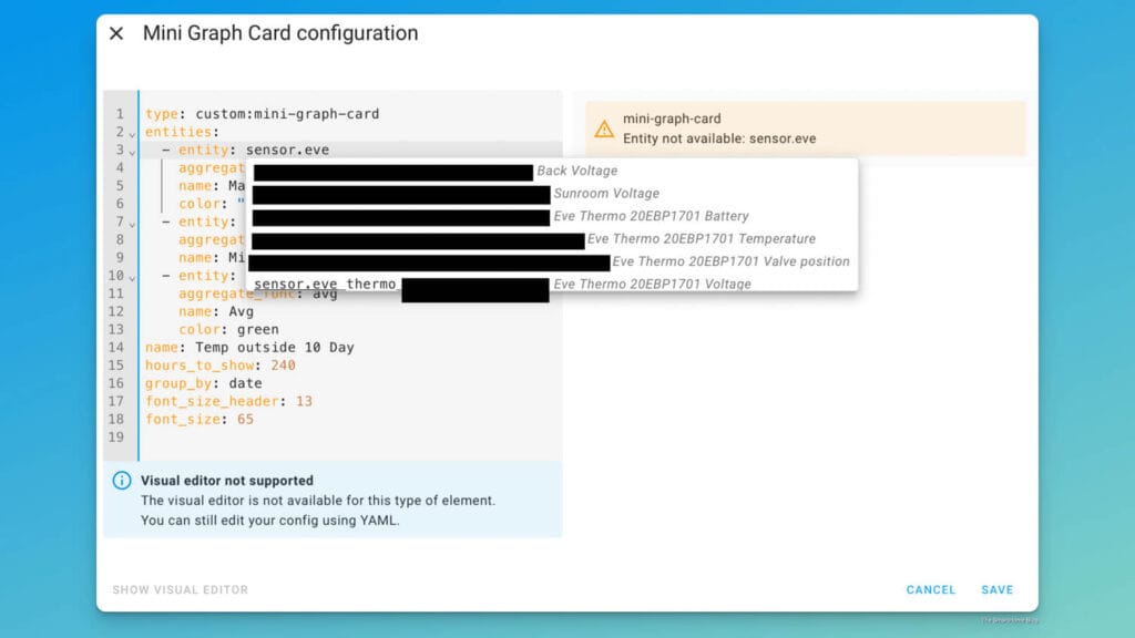 Creating a mini graph in home assistant