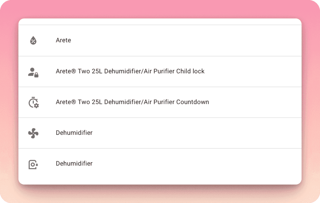 The dehumidifier exposed entities