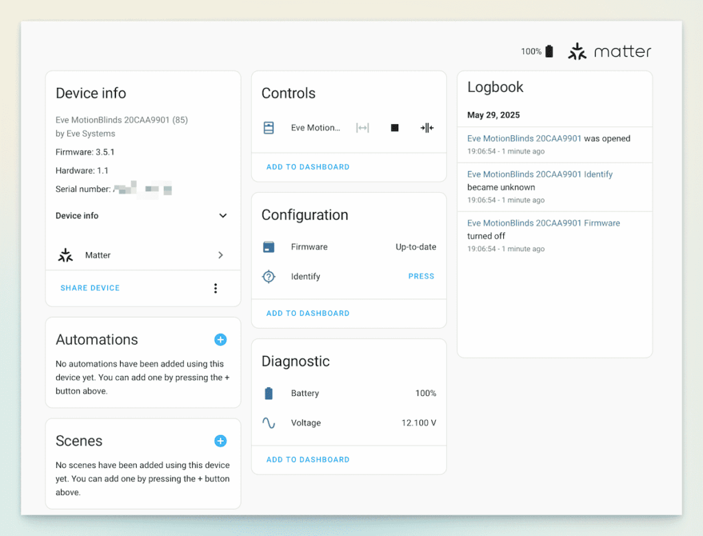 Motionblinds Home Assistant Matter controller