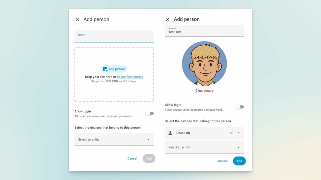 Add a user in home assistant