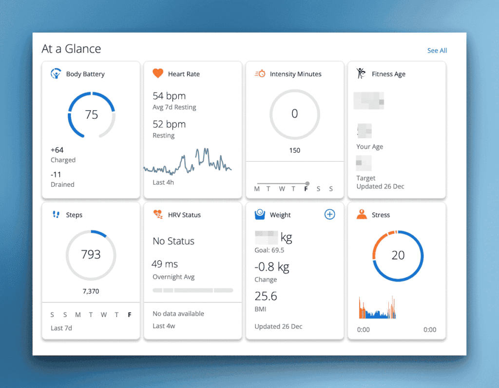 Data from the Garmin Fenix 8 in Garmin Connect web
